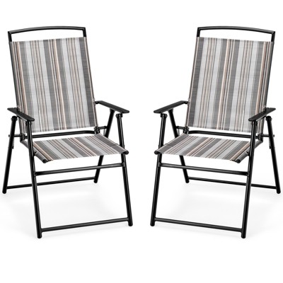 Tangkula Outdoor Folding Chairs Set of 2/4 Lightweight High Back Chairs w/ Armrests Heavy-Duty Metal Frame