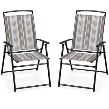Tangkula Outdoor Folding Chairs Set of 2/4 Lightweight High Back Chairs w/ Armrests Heavy-Duty Metal Frame