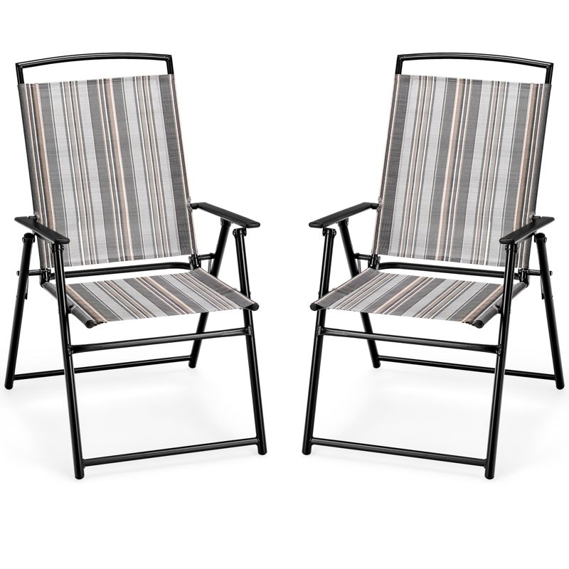 Tangkula Outdoor Folding Chairs Set of 2/4 Lightweight High Back Chairs w/ Armrests Heavy-Duty Metal Frame, 1 of 7
