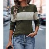 Women's Cozy Textured Sweaters 2025 Fall Fashion Knit Striped Long Sleeve Crew Neck Color Block Tunic Tops - 4 of 4