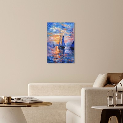 Night Sea Breeze Blue and Orange Sailing Canvas Wall Art, 24" x 36"