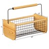 Gardenised Vintage Harvest Basket Pine Wood & Metal Mesh Wire Design Wooden Frame with Straight Handle for Fruits Vegetables - 3 of 4