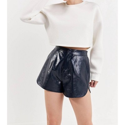 Women's High-waisted Faux Leather Short - Grey Lab