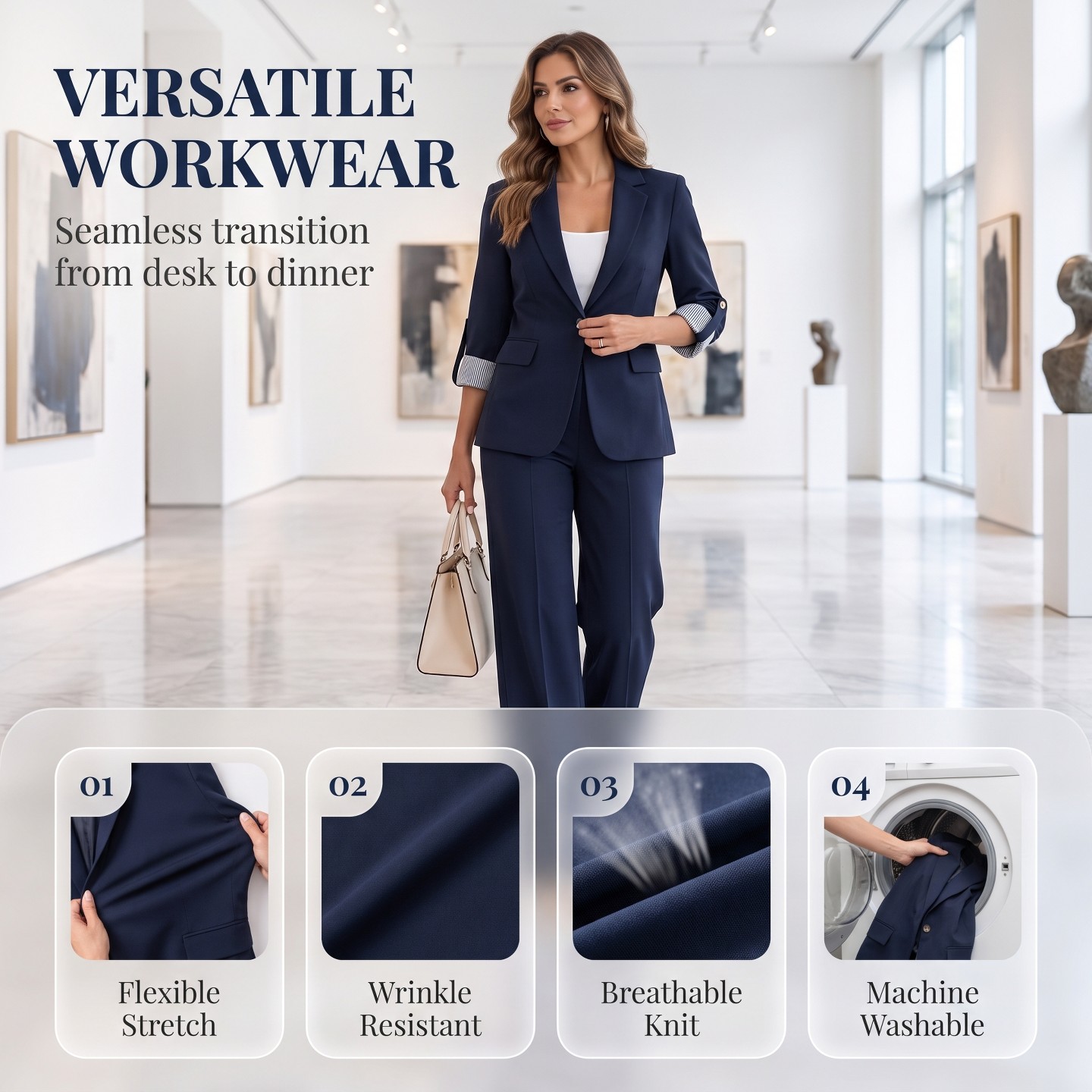 Женская куртка mysuntown 3/4 Sleeve Top Blazer Jacket, H-Line Button Front Suit Coat, Daily&Office Outerwear — фото 6