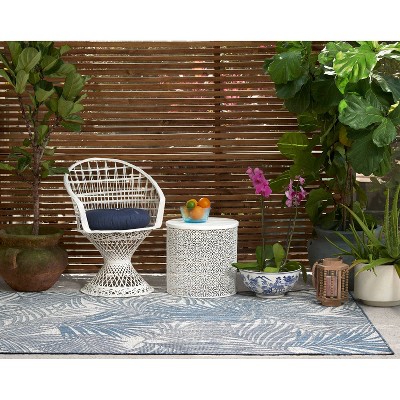 Riviera Blue Palm Leaf Rectangular Synthetic Rug 2x3
