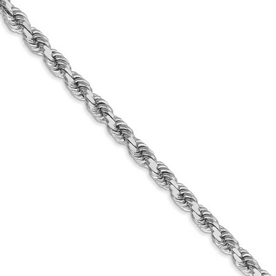 Black Bow Jewelry 4mm, 14k White Gold, Diamond Cut Solid Rope Chain Necklace