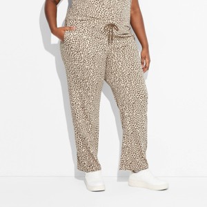 Women's Leopard Print Graphic Lounge Pants - Beige - 1 of 3