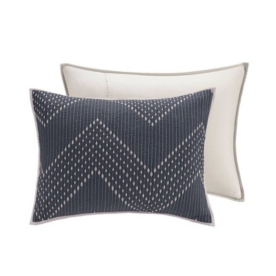 Full Gray Cotton Reversible Chevron Quilt Set