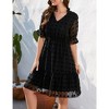 WhizMax Women's Swiss Dot Short Sleeve V Neck High Waist Casual Dress Lightweight Ruffle Solid Summer Mini Dress - 2 of 4