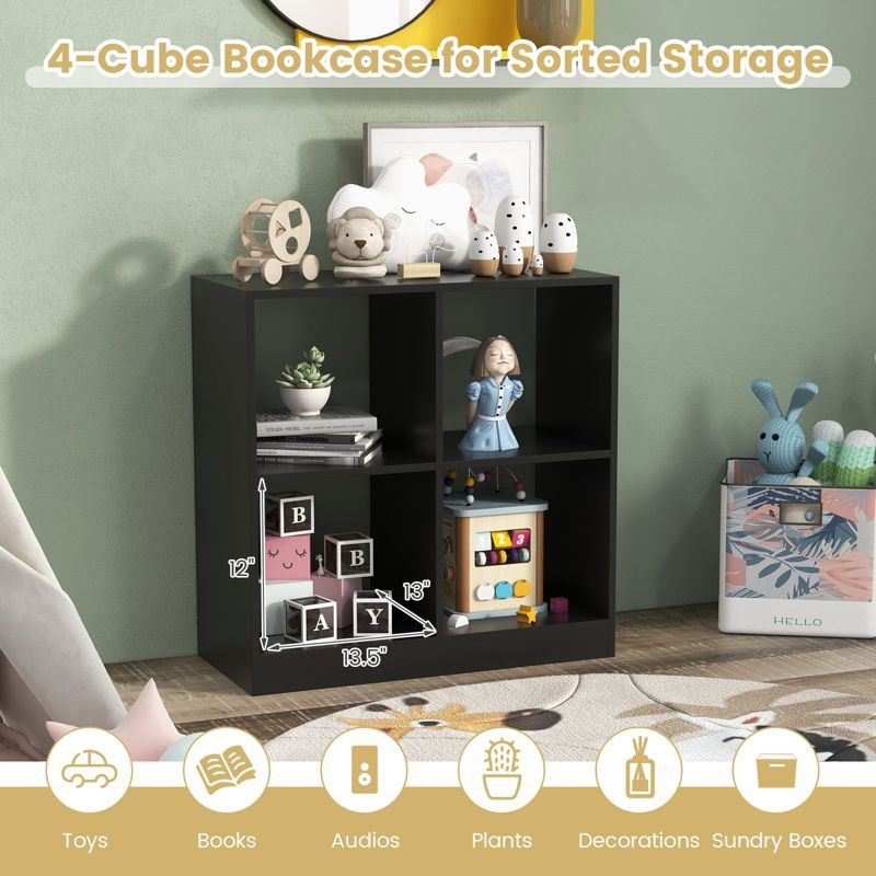 Tangkula 4-Cube Bookcase Floor Open Wooden Bookshelf with 2 Anti-Tipping Kits Modern Shelving Organizer Multipurpose Storage Cabinet Display Shelf Black/White, 3 of 8