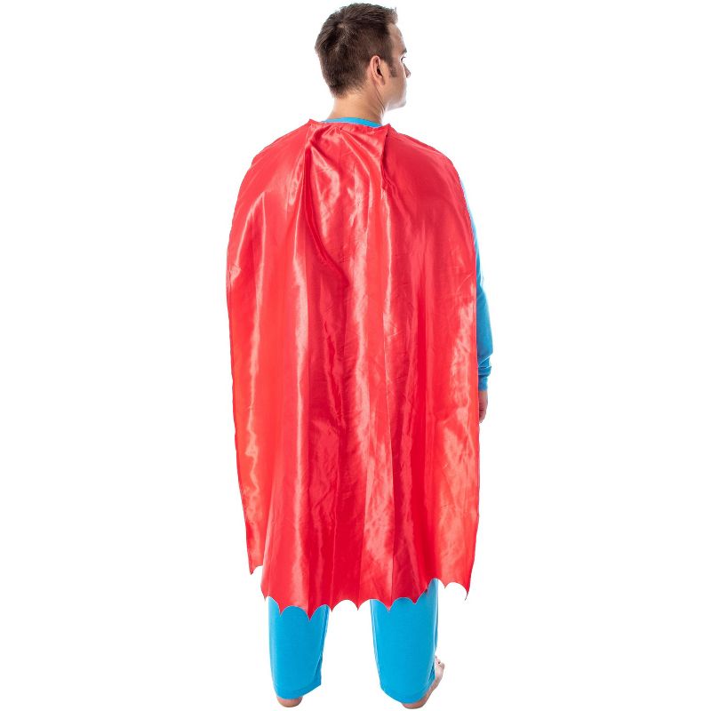 DC Comics Men's Superman Costume Raglan Shirt And Pants Pajama Set with Cape Classic Superman, 3 of 6