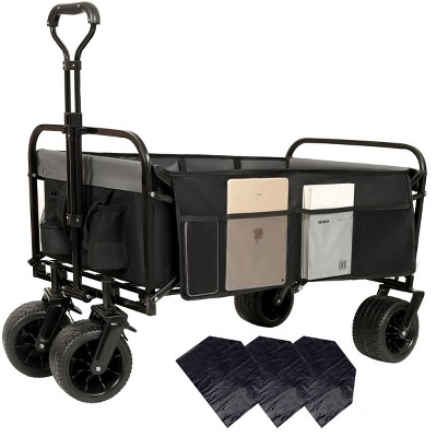 YONWAY Foldable Beach Wagon Cart  Loading Capacity 440lbs,with Strapping System and 3pcs Plastic Liner Bag for Camping Shopping