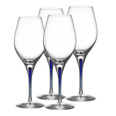 Orrefors Intermezzo 14 Fl. Oz. Stemmed Glasses - Set of 4, Blue Drop - Kitchen & Dining Crystal Glassware - Dishwasher Safe