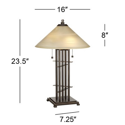 Bronze Mission Style Table Lamp with Alabaster Shade