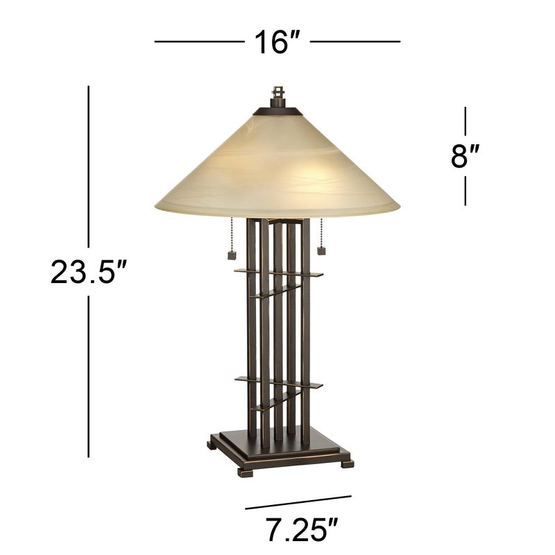 Franklin Iron Works Metro Mission Accent Table Lamp 23 1/2" High Bronze Cone Alabaster Art Glass Shade for Bedroom Living Room Bedside Nightstand Kids, 4 of 10