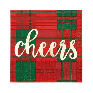 Juvale 50 Pack Christmas Paper Napkins, Red Plaid Design Holiday Party Supplies, 5 x 5 Inches Christmas Cocktail Napkins - 1 of 4