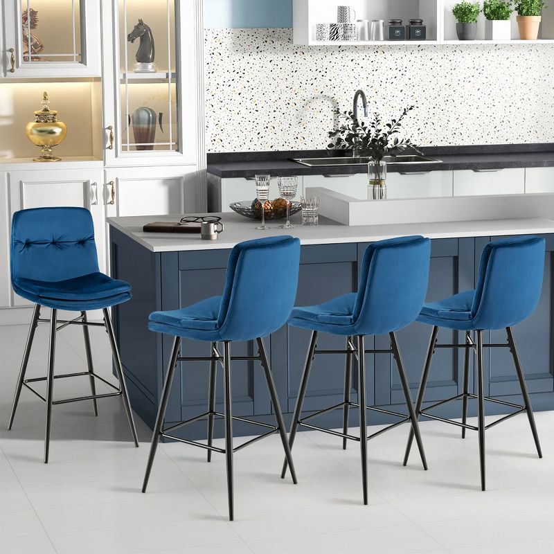 Costway Set of 2 Velvet Bar Stools Bar Height Kitchen Dining Chairs with Metal Legs Blue/Grey, 5 of 10