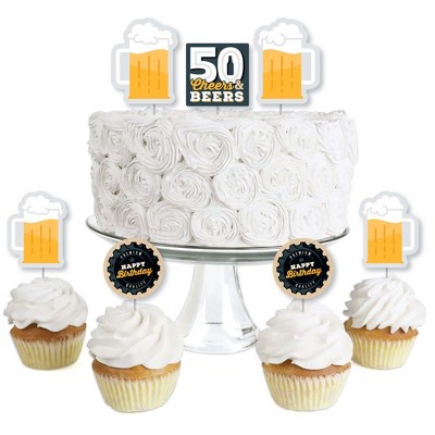 Big Dot of Happiness Cheers and Beers to 50 Years - Dessert Cupcake Toppers - 50th Birthday Party Clear Treat Picks - Set of 24