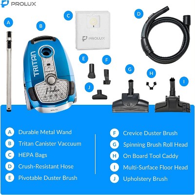 Prolux Tritan Blue Canister Vacuum with HEPA Filter