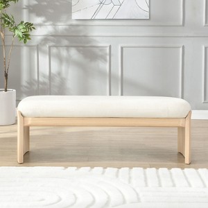PAGED Entryway Ottoman Upholstered End of Bed Bench Minimalist Foot Stool with Solid Wood Structure for Entryway, Bedroom, Beige+Natural - 1 of 4