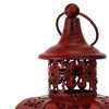 HomeRoots 10" Red Distressed Filigree Metal Tabletop Lantern Candle Holder - 4 of 4