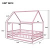 Okak Full Size Bed Frame with House-Style Roof & Fences Guardrails, Modern Floor Bed for Toddlers/Kids Bedroom - 3 of 4