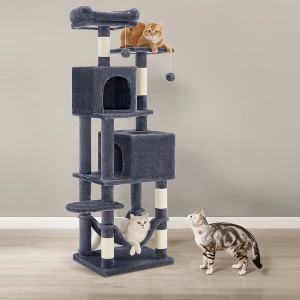 61-Inch Cat Tree Cat Tower for Indoor Cats - Plush Multi-Level Cat Condo with 5 Scratching Posts, 2 Perches, 2 Caves, Hammock, 2 Pompoms - 1 of 4