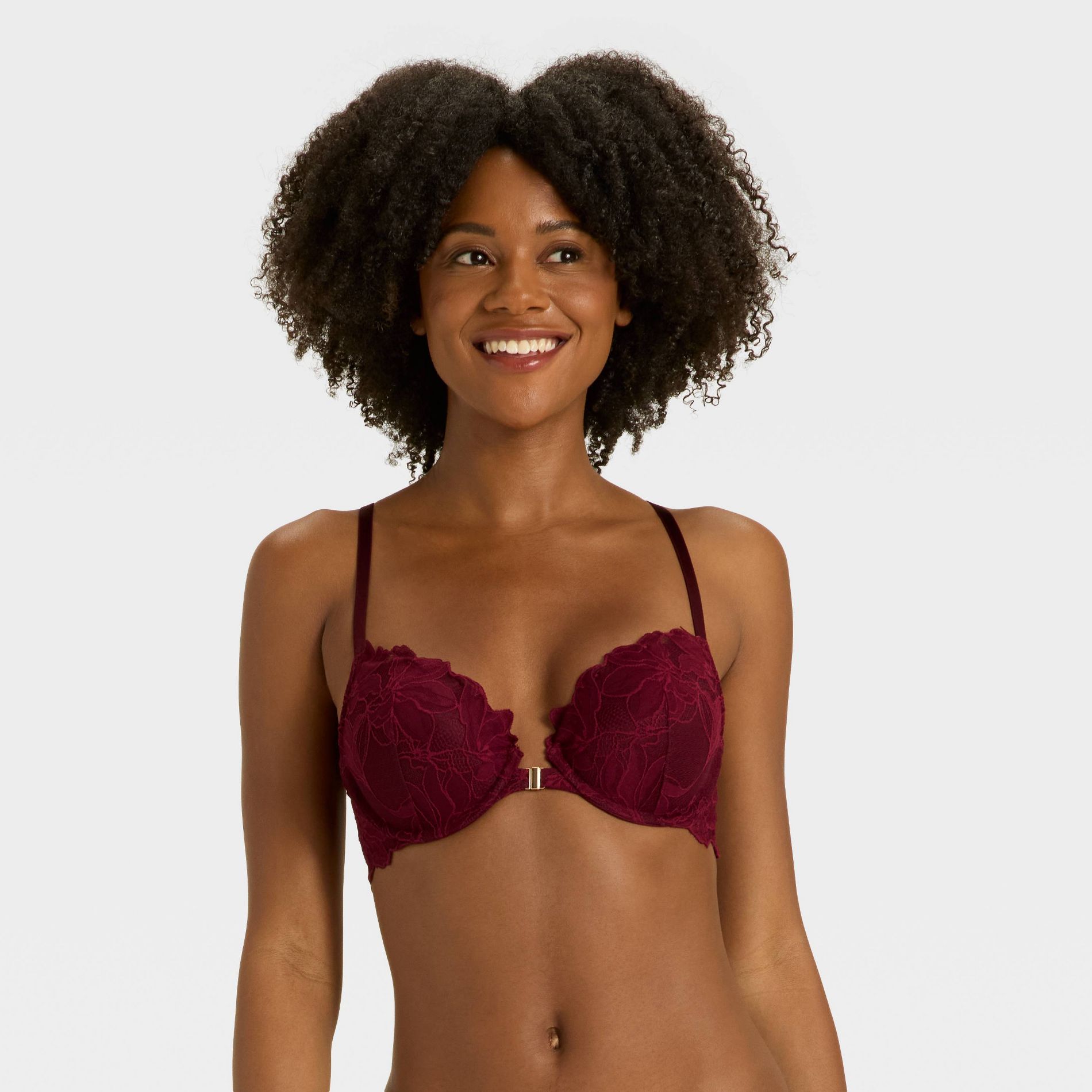 Women's Lace Front-Close Push-Up Plunge Bra - Auden™ Berry Red 34D