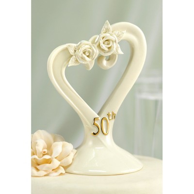 50th Anniversary Pearl Rose Heart Cake Topper