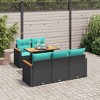 vidaXL Patio Sofa Set with Cushions Armrest Sofas 6 Piece Poly Rattan Acacia - Black - 2 of 4