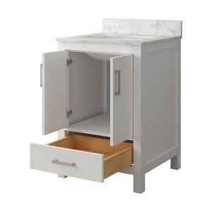 VANIRROR 24" Bathroom Vanity Cabinet Set with Granite Top, Solid Wood Cabinet With Single Sink White - 1 of 4