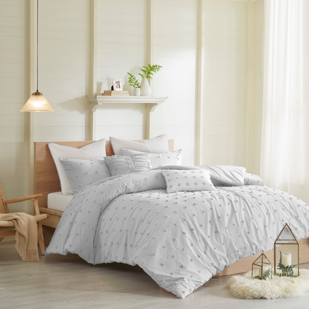 Photos - Bed Linen 7pc Full/Queen Urban Habitat Kay Cotton Jacquard Duvet Cover Set Gray