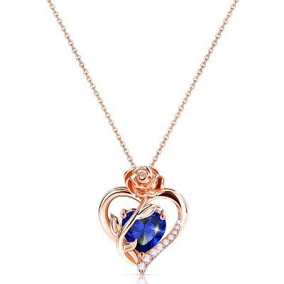 Molenia Heart Birthstone Necklace for Women 925 Sterling Silver Rose Gold Necklace Pendant Jewelry Christmas Anniversary Birthday Gifts for Her