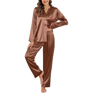 Ekouaer Silk Pajamas For Women 2 Piece Set Satin Pjs Long Sleeve Button Up Sleepwear Comfy Lounge sets - 1 of 4