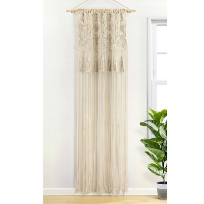 Neutral Cotton Macrame Tassel Light-Filtering Curtain Panel