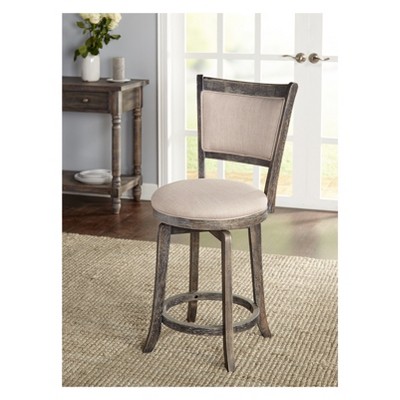Gray Wood Swivel Counter Stool with Cream Linen Upholstery