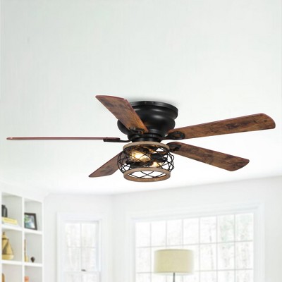 Parrot Uncle 48 Inch Black Flush Mount Ceiling Fan with Light and Remote Control Reversible Fan Blade