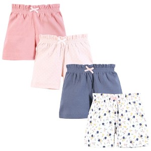 Hudson Baby Infant Girls Shorts Bottoms 4-Pack, Multi Color Tiny Rose - 1 of 4