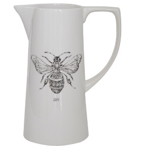 Storied Home White Ceramic Pitcher with Bee Image - 1 of 4