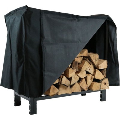 Sunnydaze Outdoor Steel Firewood Log Rack Holder with Weather-Resistant Heavy-Duty Polyester Log Rack Cover - 30" - Black