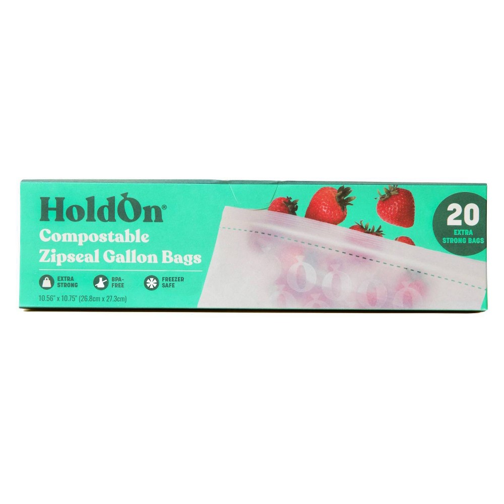 HoldOn Bags Compostable Zipseal Gallon Storage Bags - 20ct
