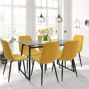 Mona+Bingo 7-Piece Black Rectangular Clear Tempered Transparent Glass Table with 6 Upholstered Side Chairs-Maison Boucle - 1 of 4