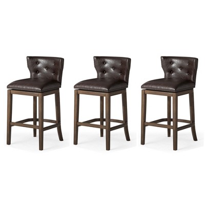 Maven Lane Hugo Low Back Kitchen Stool with Vegan Leather Upholstered Seat, Set of 3