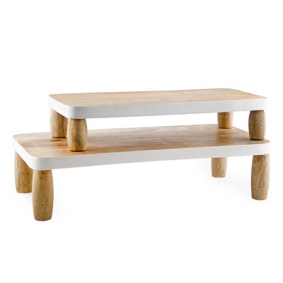 AuldHome Design Rectangular Farmhouse Wooden Risers Set of 2; Rustic Decorative Pedestal Stands w/ Mango Wood and Enamel