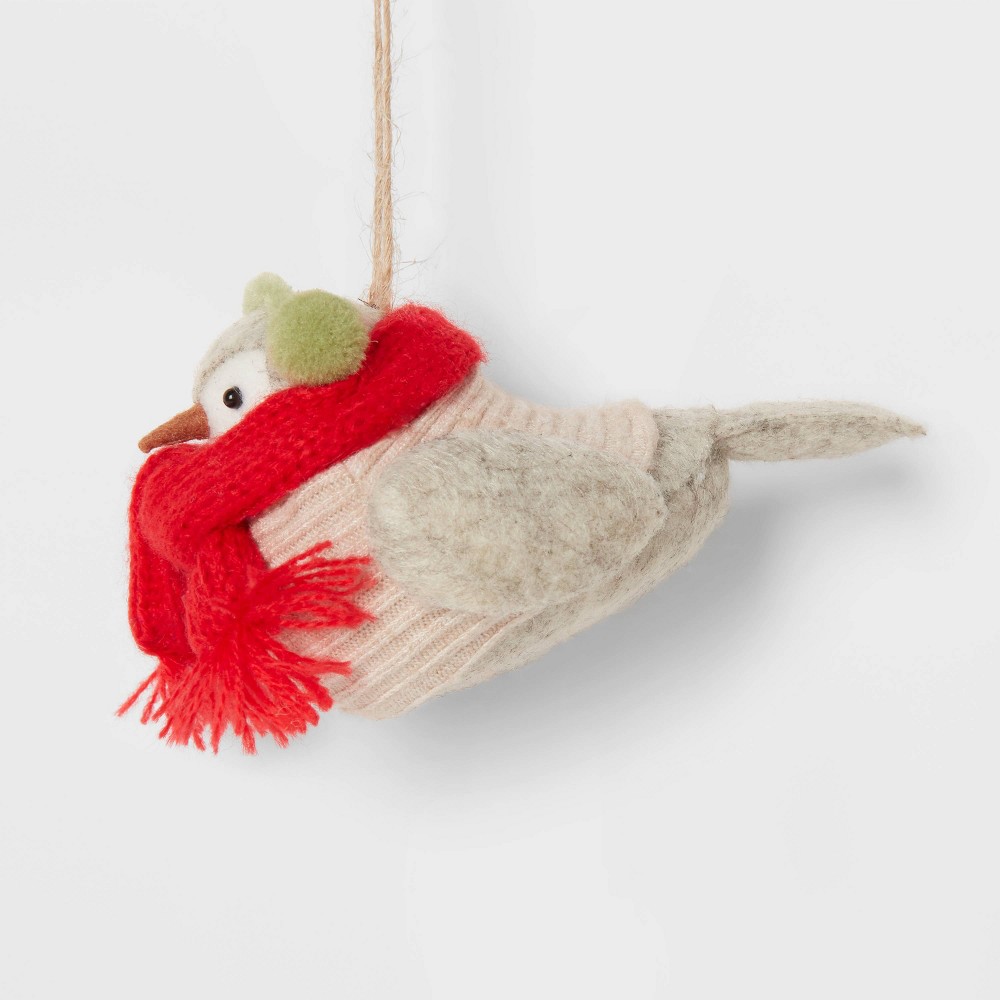 Featherly Friends Fabric Bird with Green Earmuffs Christmas Tree Ornament - Wondershop