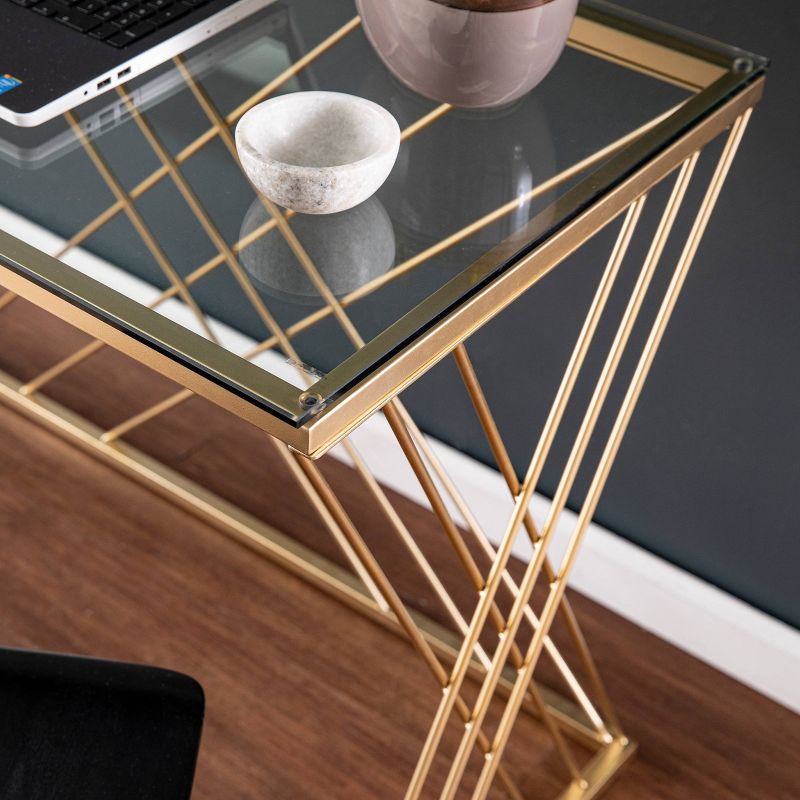 Oaknut Modern Glass Top Desk Gold - Aiden Lane, 3 of 9