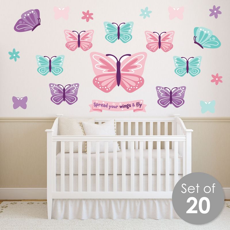 Big Dot of Happiness Beautiful Butterfly - Peel and Stick Nursery And Kids Room Vinyl Wall Art Stickers - Wall Decals - Set of 20, 2 of 9