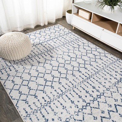Ivory and Navy 4' x 6' Synthetic Trellis Area Rug