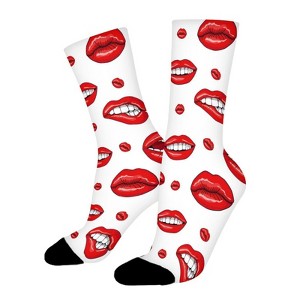 Women Lip Forms In Several Gestures Women Printed Crew Socks Funny Funky Socks Soft Polyester Novelty Gifts for Artists Men - 1 of 4