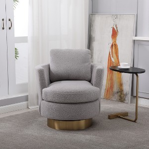 Teddy Fabric Swivel Bucket Chair, Living Room Armchair with Gold Metal Base - ModernLuxe - 1 of 4